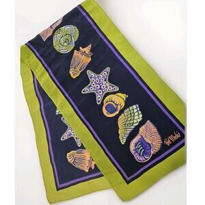 Bob Mackie Wearable Art Scarf Silk Seashell Beach Colorful Rectangle 10x37 90s